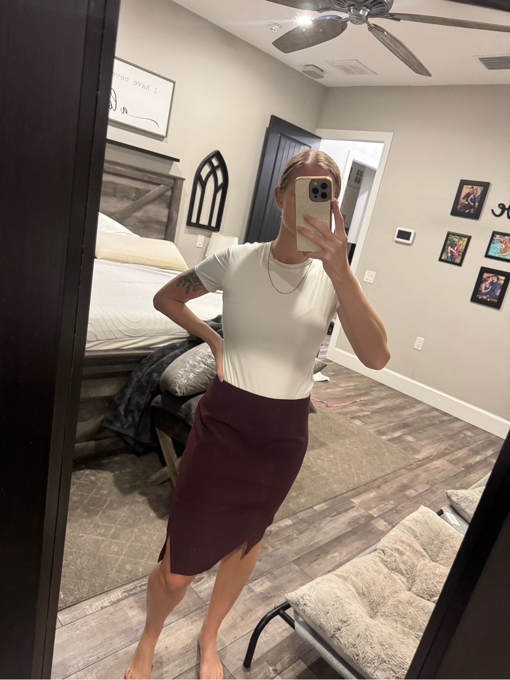 White House Black Market Wine Pencil Skirt with Front Slits